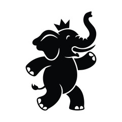 Joyful elephant silhouette dancing with a crown symbolizing royalty and celebration silhouette