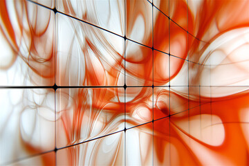 Abstract orange and white fluid lines creating a dynamic and intricate visual pattern, showcasing the intersection of movement, color, and digital design.