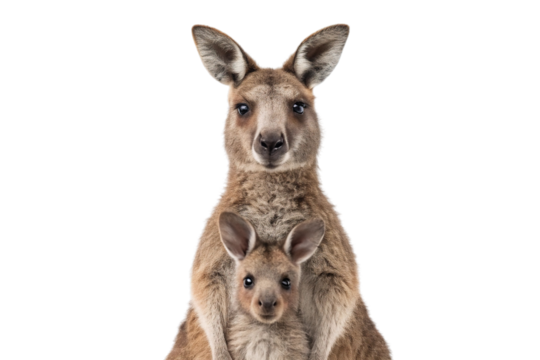 Kangaroo with Joey in Pouch on Transparent Background