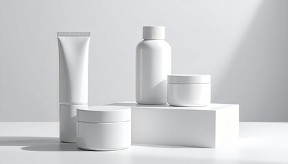 White Cosmetic Products on Minimalist Display