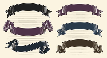 Engraved Style Ribbons and Banners in Various Colors and Styles scroll label
