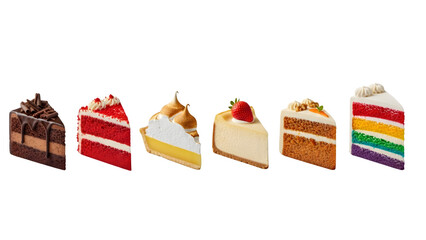 Slice of Cake on plate top view with transparent background, Slice different Cake pieces, close up of cake slices isolated on white background, collection of cake slices