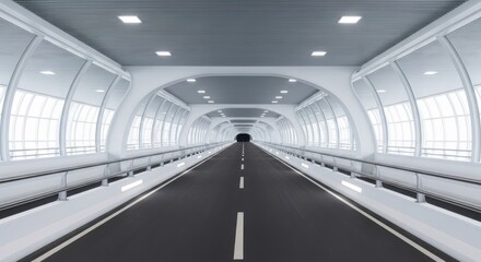 Modern futuristic empty road tunnel architecture with bright lighting
