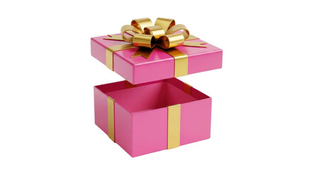 Isolated pink gift box with gold ribbon and bow, perfect for a present or special occasion