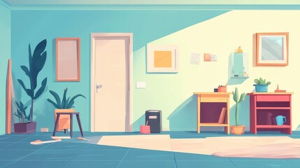 Fototapeta premium Minimalist room interior with sunlight and plants