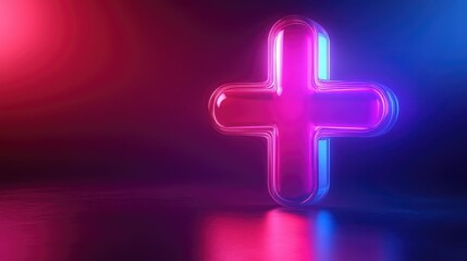 Fototapeta premium Plus sign glowing with neon purple blue light