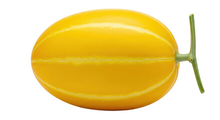 Isolated oriental melon with stem, edible cucumis melo fruit, vegetarian healthy diet snack