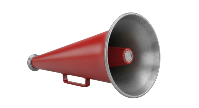 Isolated Red Megaphone Communication Announcement Loudspeaker, Broadcast Audio Horn Speaker