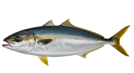 Isolated Greater Amberjack fish on a simple studio cutout for stock image sales, lateral view
