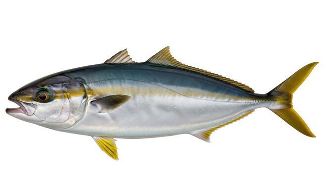 Isolated Greater Amberjack fish on a simple studio cutout for stock image sales, lateral view