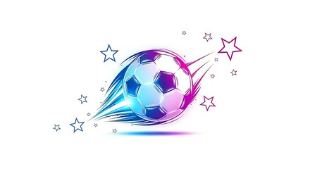 Dynamic soccer ball graphic with colorful trails and stars in a creative design