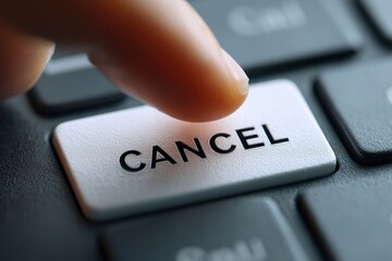 Cancel Subscription. Close-up of Finger Pressing CANCEL Button in Business Concept