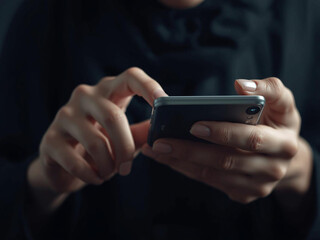 close up man hand hold mobile phone device:focus on man work play read call text type on smartphone concept, teen people innovation technology telecommunication. teenager reply response chatting