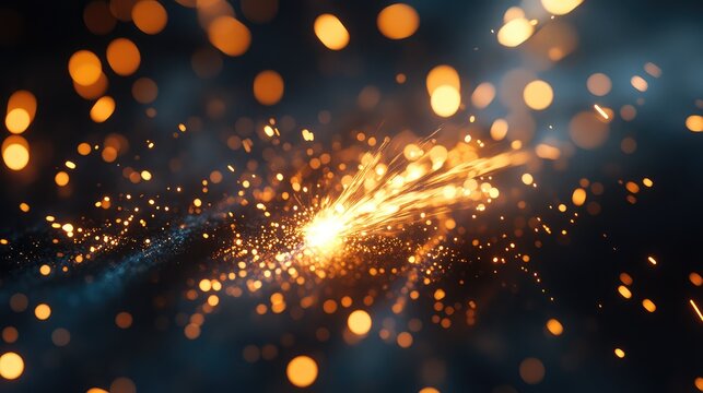 Bright sparks flying creating abstract light trails