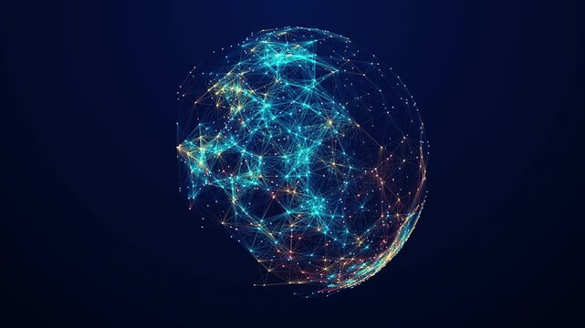 Futuristic digital sphere with glowing network connections, AI, big data, and cybersecurity concept. - Powered by Adobe