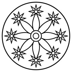 Circular mandala with daisies and decorative lines