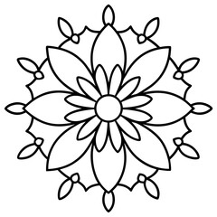 Circular mandala with daisies and decorative lines