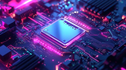 Obraz premium Cpu chip glowing on a futuristic circuit board