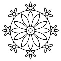 Circular mandala with daisies and decorative lines