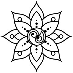 Detailed flower mandala with paisley elements line art
