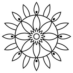 Circular mandala with daisies and decorative lines