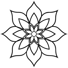 Intricate floral mandala with symmetrical petals line art illustration