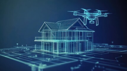 Drone surveying architectural building design planning blueprint