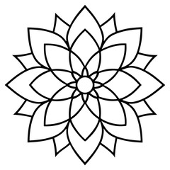 Intricate floral mandala with symmetrical petals line art illustration