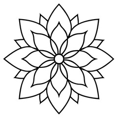 Intricate floral mandala with symmetrical petals line art illustration