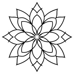 Intricate floral mandala with symmetrical petals line art illustration
