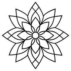 Intricate floral mandala with symmetrical petals line art illustration