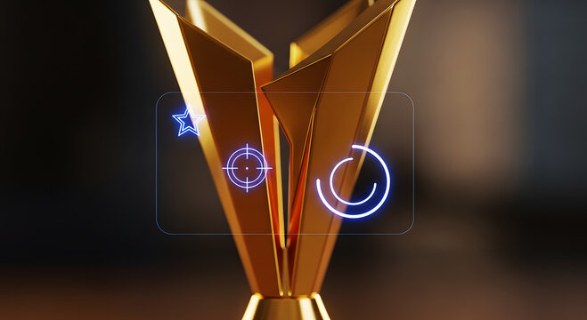 Sport achievement macro with futuristic UI overlay using icons