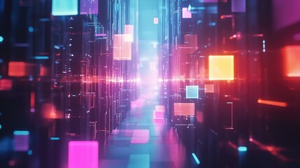 Digital data stream flowing through abstract network tunnel