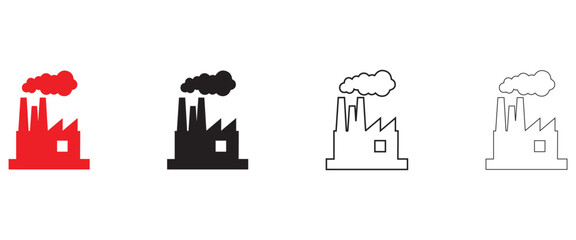 factory industrial pollution vector, factory with smoke vector, silhouette and line art