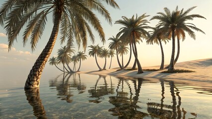 Fototapeta premium Dreamy tropical beach with palm trees and tranquil water scene