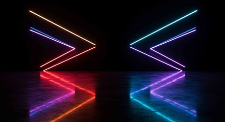 Modern Neon Geometric Light Installation Abstract Dark Background