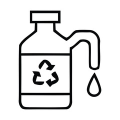 Black Outline Icon of a Bottle with Recycling Symbol and Dripping Liquid. With a bottle, liquid, drip, vector illustration.