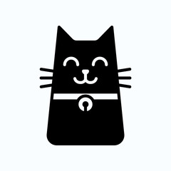 Playful Black Cat Silhouette With Collar: Cute Pet Mascot Logo Illustration For Social Media Advertising And Website Use
