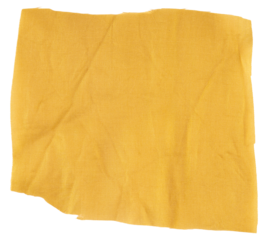 Yellow textile fabric patch with wrinkles rough torn edges cloth scrap piece isolated transparent png rag for sewing crafting collage and handmade design