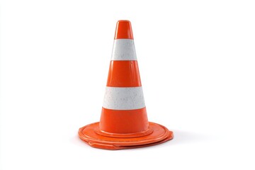 A bright clay traffic cone stands alone against a clean white background, highlighting its vibrant color and simple design, perfect for creative projects or safety concepts.