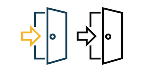 Yellow arrow enters a blue outlined door symbol with white background