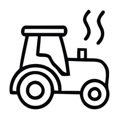 Black Outline Icon of a Tractor with Smoke Coming from Exhaust in tractor, farm, agriculture, vector illustration.