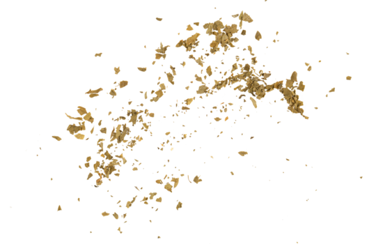 Dried flying parsley flakes isolated on transparent background, organic spice seasoning herb for cooking, natural culinary garnish element