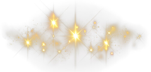 Shimmering Golden Stars with Glittering Light Effects Isolate On Transparent Background, cutout, png