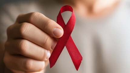 Red Awareness Ribbon for HIV AIDS Day &ndash; Health and Solidarity Concept
