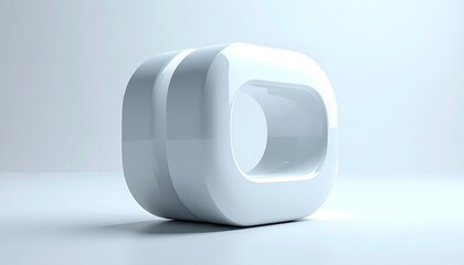 White, glossy, abstract 3D form with a circular opening and vertical grooves