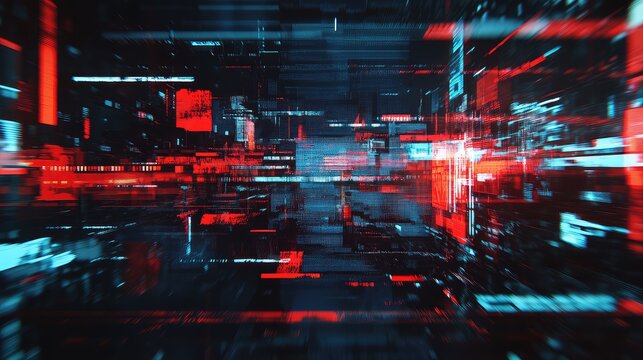 Digital data stream moving through abstract cyberspace matrix