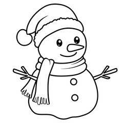 Snowman Christmas black doodle outline.