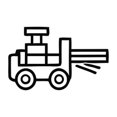 Line art icon of a tractor spraying liquid for agricultural, field, treatment, agriculture, vector illustration.