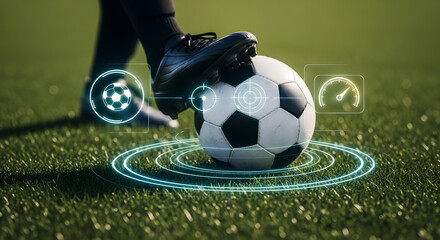 Soccer macro with futuristic sport UI overlay using icons